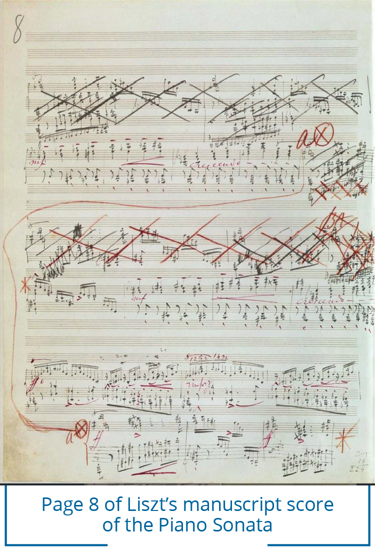 Page 8 of Liszt’s manuscript score of the Piano Sonata